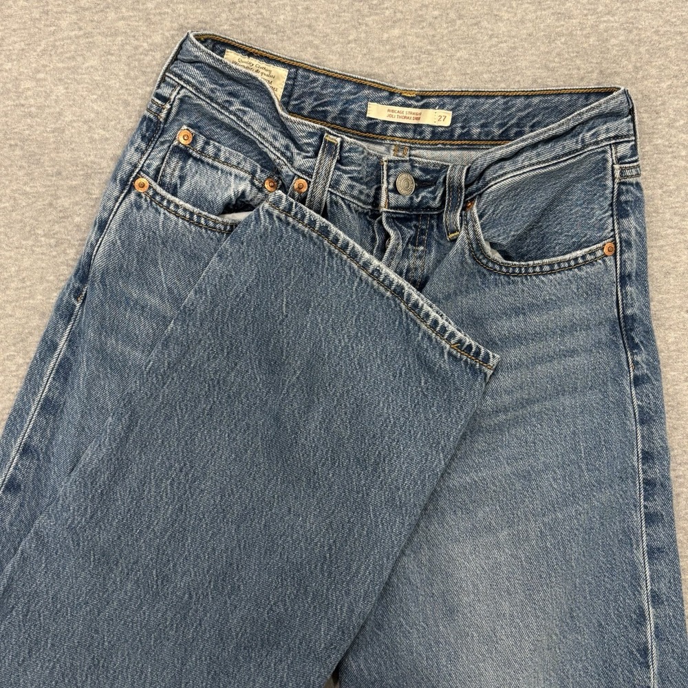 Levi's Premium Ribcage Straight Jeans Womens Size 27x25.5 Blue Medium Wash Denim